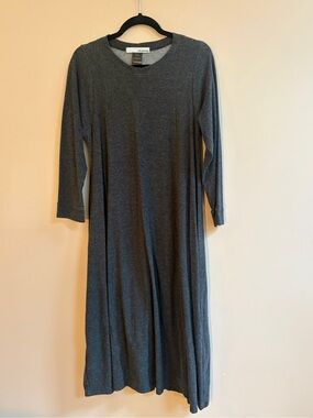 r.Browning Pima Cotton Gray Dress with Pockets Casual Long Sleeve Minimalist